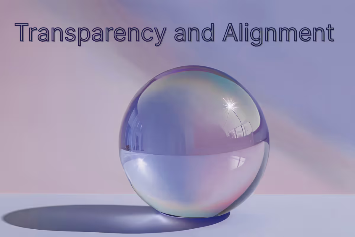 A photo of a crystal ball with a caption stating transparency and alignment