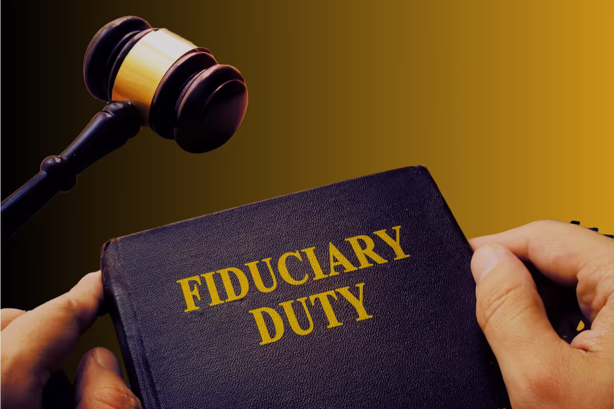 An image showing a book titled Fiduciary Duty with a gaval laying beside it