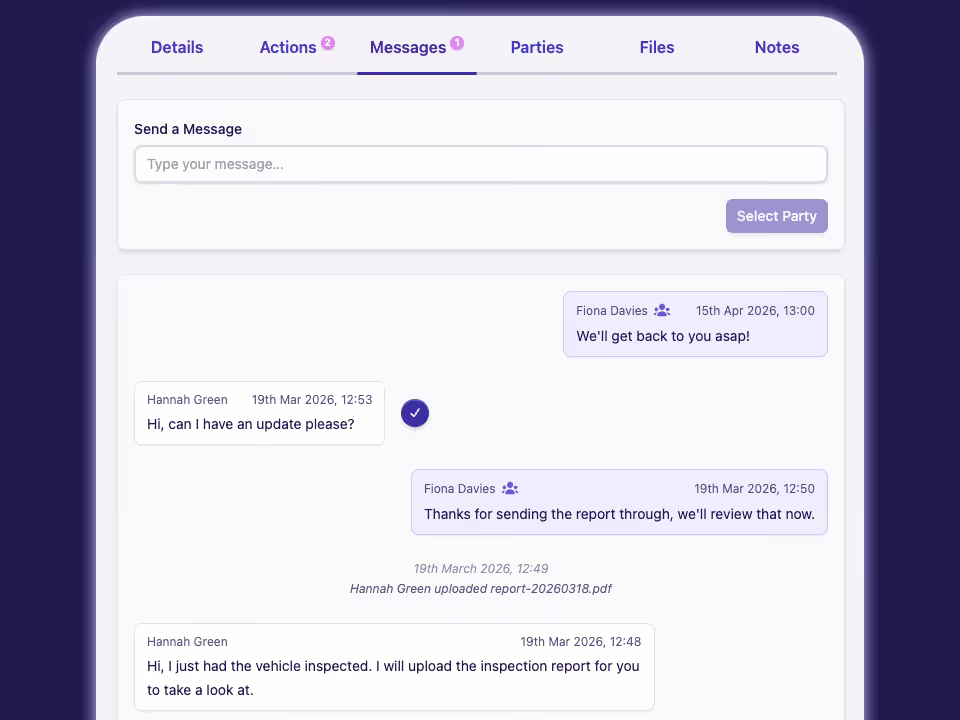 Complyr complaint case list showing work organised in one place